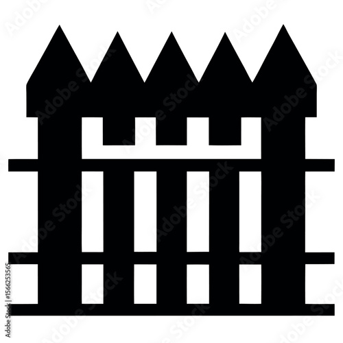 Black and White Silhouette of a Classic Picket Fence with Pointed Tops