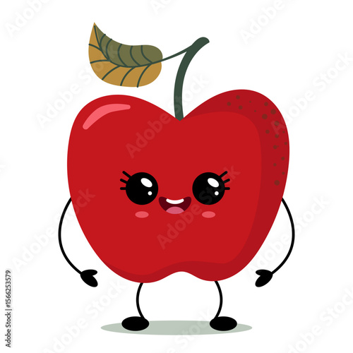 Cute kawaii apple with smiling cartoon face