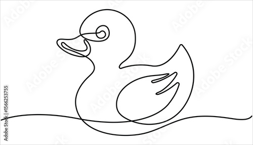 Single continuous line drawing Bath duck hand drawn outline doodle icon. Rubber duck in single continuous line. Children s rubber duck in one line. Minimalist outline. 



