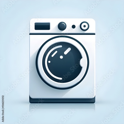 Flat vector icon of washing machine is shown in neutral tones with a front-loading door and clean outline.