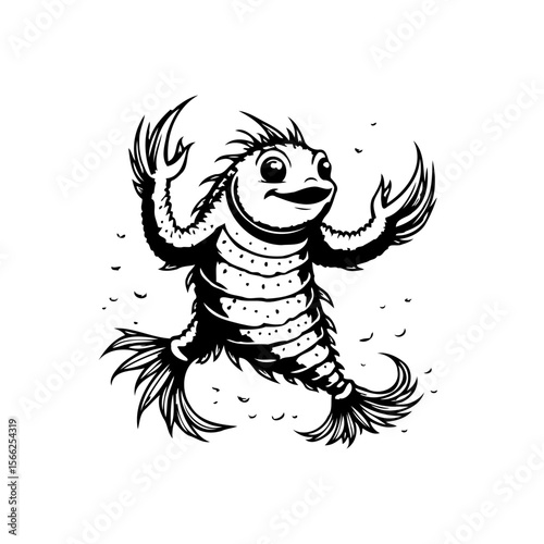 Illustration of a comical creature with exaggerated features and a whimsical design making it amusing