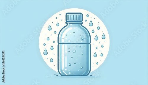 A water container icon has been created in simple vector style with clarity and freshness on a pastel blue background.