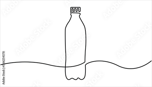 Single continuous line drawing of stylized soft drink on glass bottle logo label. Drink bottle one continuous line illustration. Emblem drink store concept.

