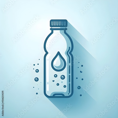 A bottle with water droplets is shown in minimal illustration as a symbol of health and hydration on a light blue surface.