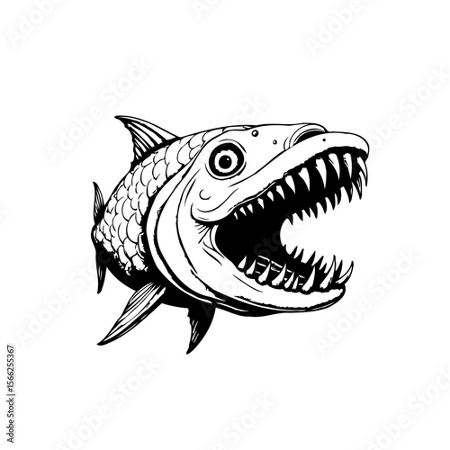 Illustrative representation of a predatory fish with prominent teeth evoking powerful and dangerous marine creature