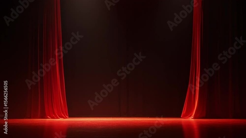Red velvet stage curtains lit by a spotlight ready for a performance