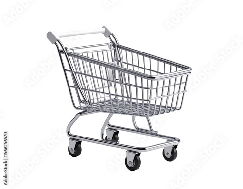 Empty red metal shopping cart isolated on white, ready for your market, retail, or grocery purchases