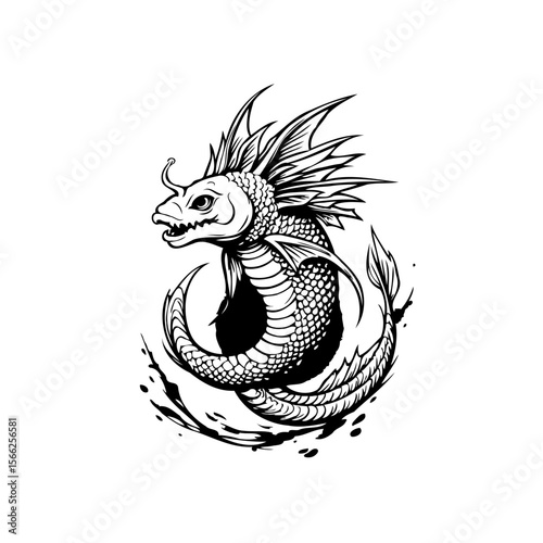 Mystical deep sea creature drawing with intricate details and striking contrast showcasing the enigmatic fish like never before