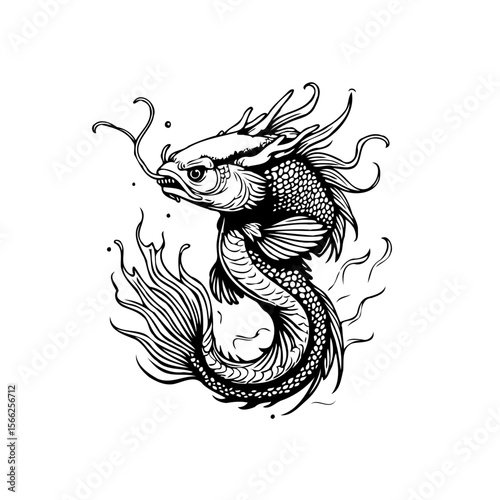 Japanese koi fish transforms into a dragon illustration showcasing transformation and strength in japanese culture art
