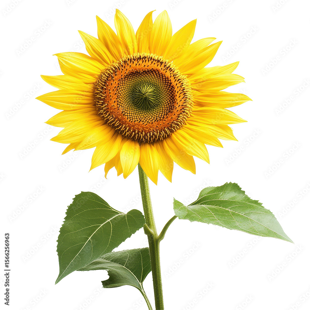 Obraz premium Sunflower blooming beautifully with vibrant yellow petals against a clean Transparent background, frangipani flower isolated on white isolated on PNG background