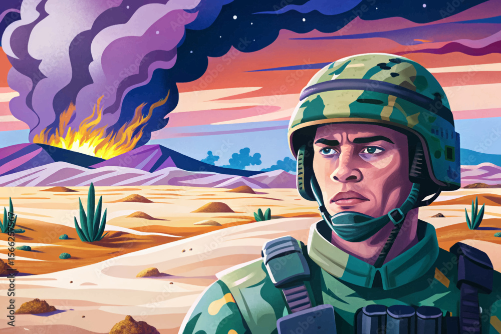 army soldier in white isolated background ideal for conflict zone illustrations, military game assets, posters, and educational visuals