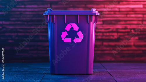 Wallpaper Mural A purple recycling bin with a glowing recycle symbol is set against a textured red and blue background, highlighting eco-friendly waste management. Torontodigital.ca