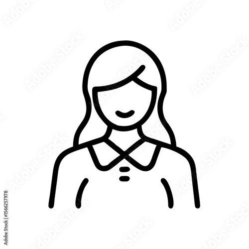 Female housekeeper with long hair smiling in a simple outline design  