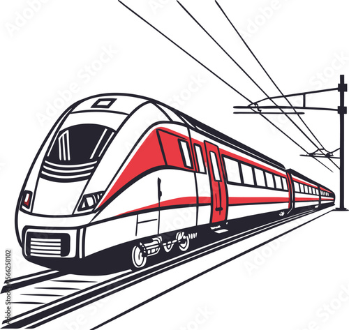Modern Bullet Train Illustration in Vector Style – Side View of High-Speed Train