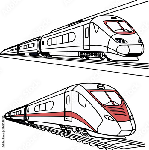 Modern Bullet Train Illustration in Vector Style – Side View of High-Speed Train
