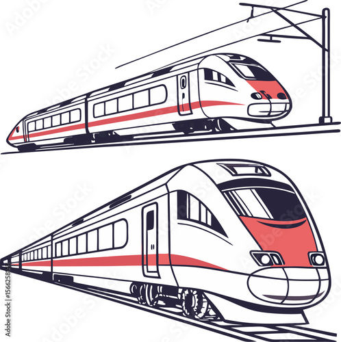 Modern Bullet Train Illustration in Vector Style – Side View of High-Speed Train