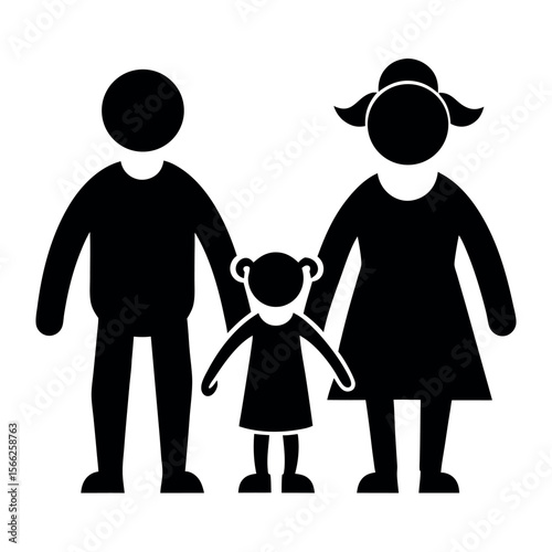 Black Silhouette Icon of a Family Portrait Depicting Father, Mother, and Child Together