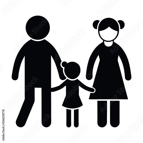 Family Icon Illustration Father, Mother, and Child Holding Hands in Simple Black Pictogram Style
