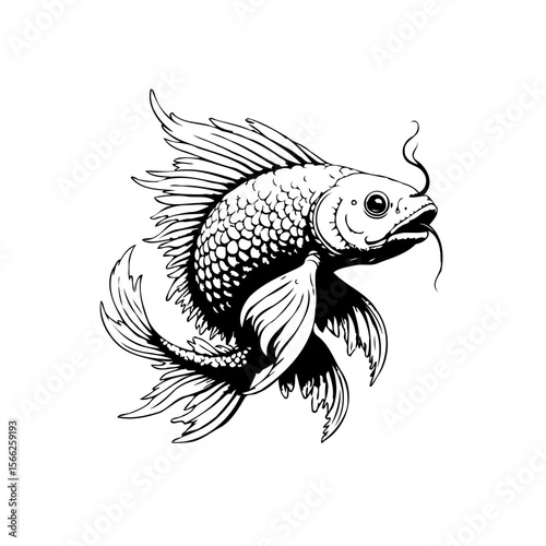 Elegant koi fish illustration showcasing detailed scales flowing fins and graceful movement symbolising tranquility and japanese culture