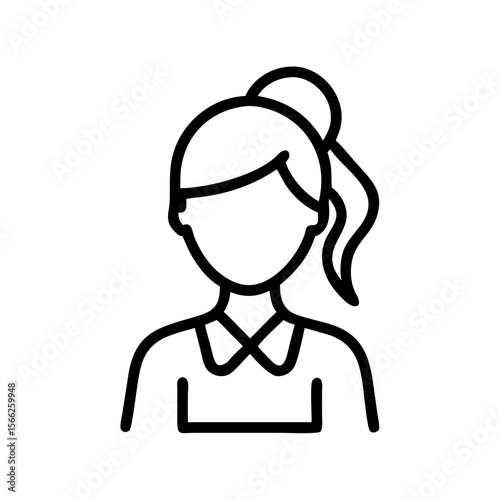 Woman hairdresser in apron with ponytail smiling in line art style  