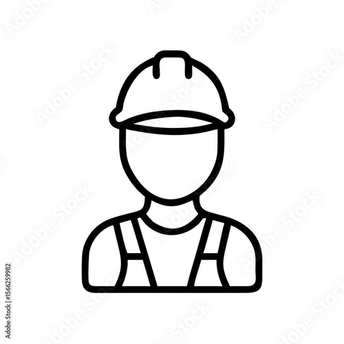 Worker icon wearing safety helmet and overalls in simple design  