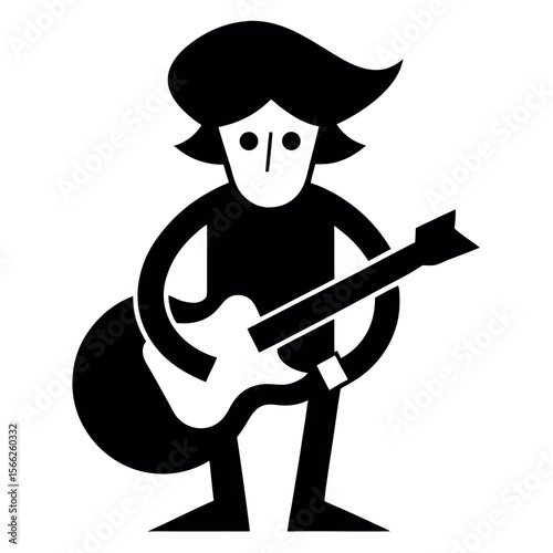 Black and White Silhouette of a Person Playing an Electric Guitar Cartoon