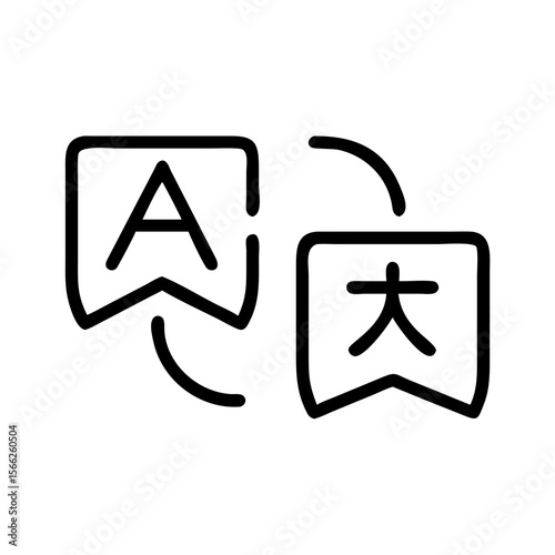 Language translation icons in simple black line design  