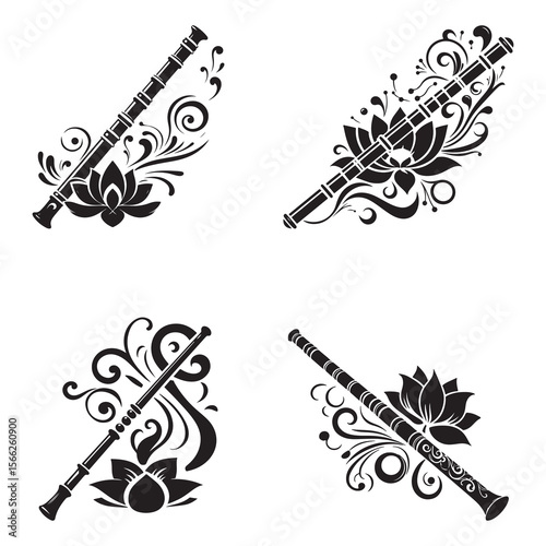 Silhouette vector icon of a simple flute with two holes only clean Indian spiritual design