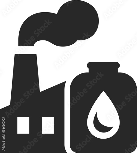 Oil factory solid icon used in petroleum, fuel production, and energy industry designs.