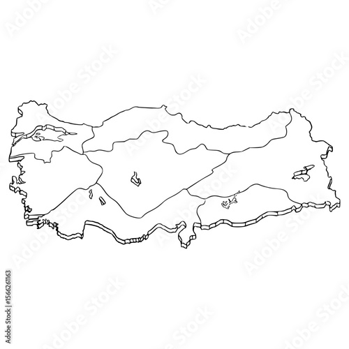 Turkey map illustration hand drawn outline vector
