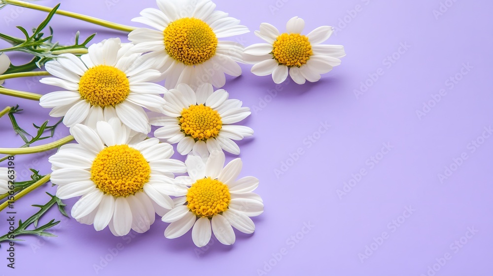 Fototapeta premium Beautiful Daisies on Purple Background Floral Photography