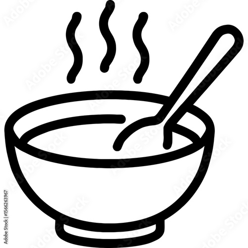 Soup bowl with spoon outline icon vector