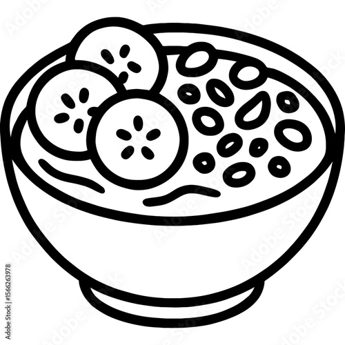 Smoothie bowl with toppings outline icon vector