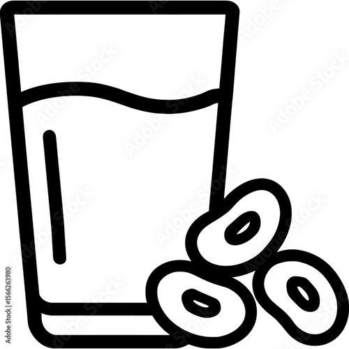 Soy milk glass with soybeans outline icon vector