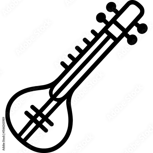 Sitar musical instrument outline icon vector