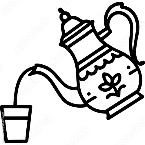 Moroccan tea pot pouring outline icon vector