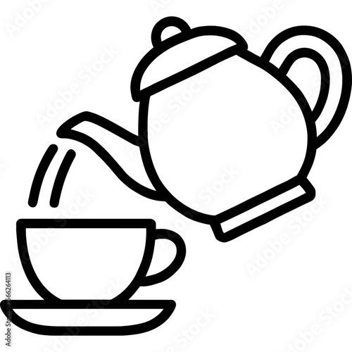 Teapot pouring beverage service outline icon vector