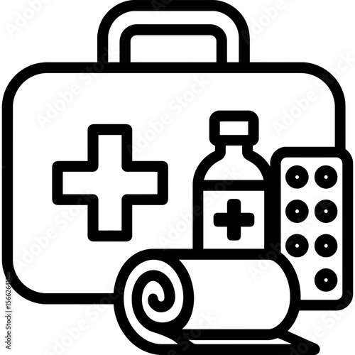 Travel first aid kit outline icon vector