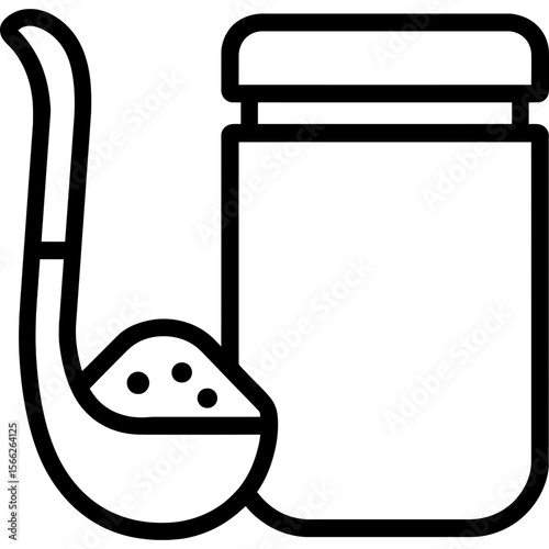 Tea scoop and canister outline icon vector