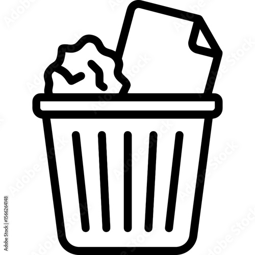 Trash bin with crumpled paper outline icon vector