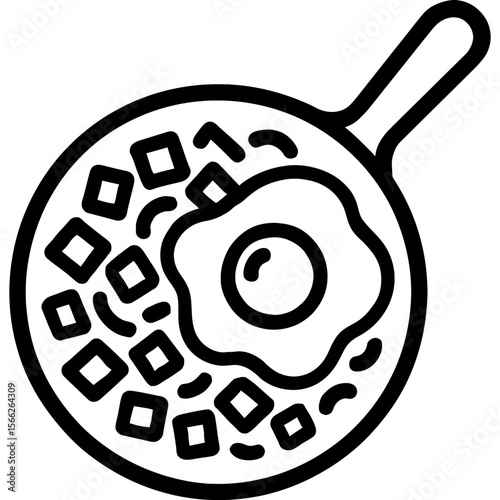 Breakfast hash in skillet outline icon vector