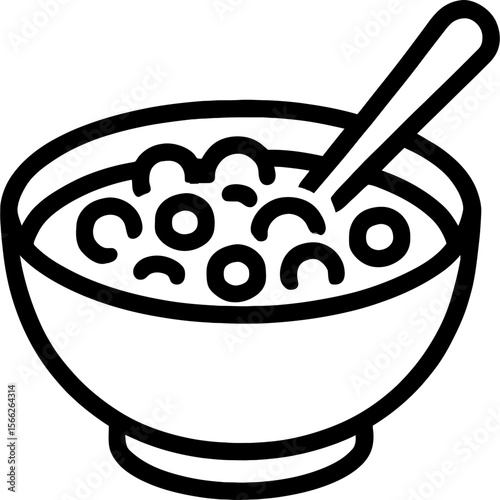 Bowl of cereal with spoon outline icon vector