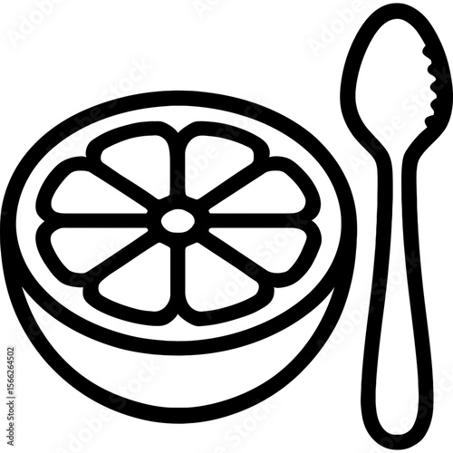 Grapefruit half with spoon outline icon vector