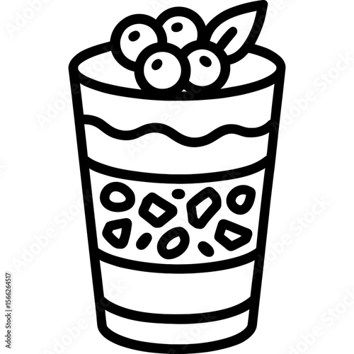 Granola parfait in glass outline icon vector