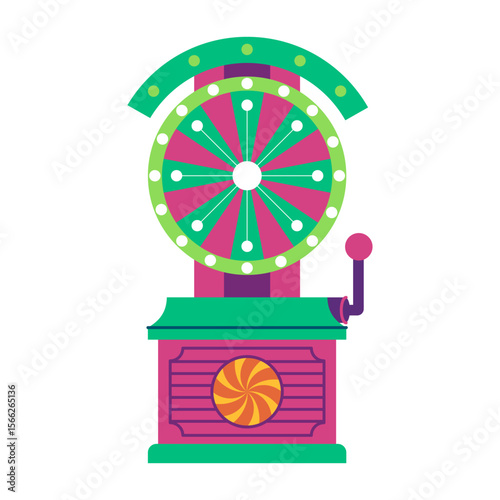 Prize wheel game at carnivals or fairs where players spin the wheel to win various prizes indicated on segments