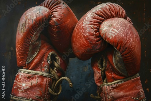 Pair of vintage boxing gloves showing signs of wear and tear, evoking the history of boxing and the spirit of competition