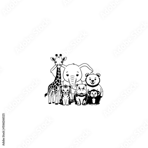 Cartoon animals giraffe elephant tiger hippo bear monkey illustration