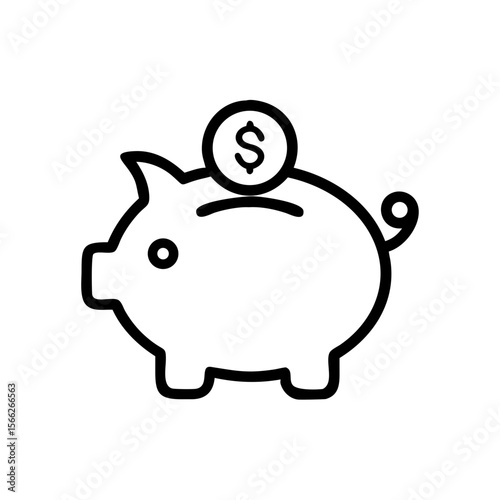 Minimalist Piggy Bank Icon with Dollar Coin Symbol
