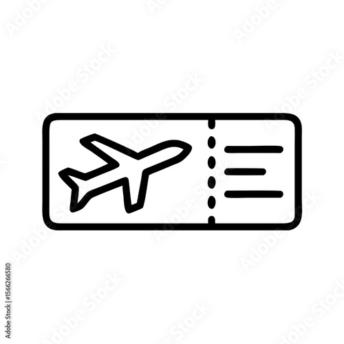 Isolated minimalist black outline airplane ticket icon for travel and booking