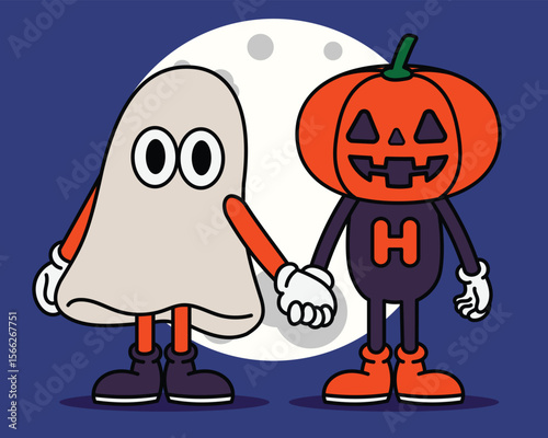 Cartoon character Illustration of a pumpkin Halloween and Spooky ghost horror